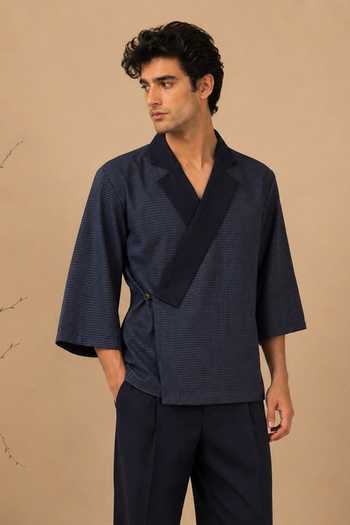 Buy_Mayank Modi - Men_Blue Chanderi Silk Shirt And Pant Set 