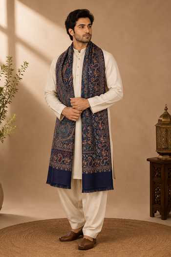 Shop_Dusala_Multi Color Ember Muse Paisley Shawl Set _Online_at_Aza_Fashions