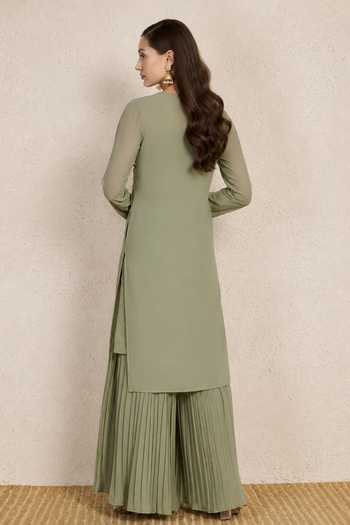 NUHH Embroidered Kurta & Pleated Palazzo Set 
