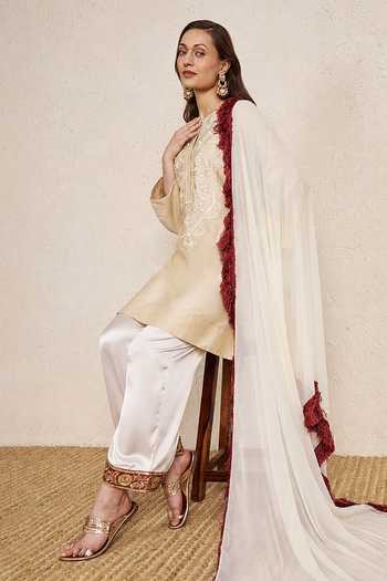 Shop_NUHH_Ivory Silk Round Neck Embroidered Kurta Set _Online_at_Aza_Fashions