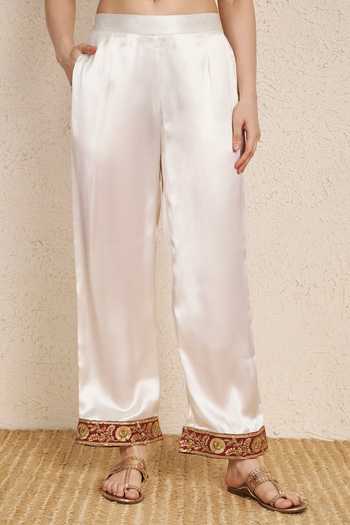 NUHH_Ivory Silk Round Neck Embroidered Kurta Set _at_Aza_Fashions