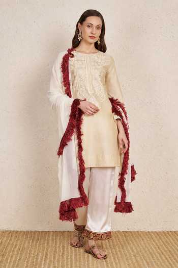 NUHH Ivory Embroidered Kurta Set 