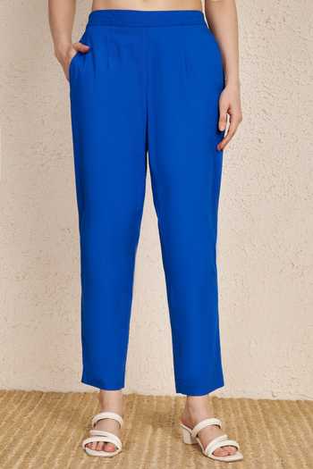 NUHH_Cobalt Cotton Round Neck, Yes Blue Kurta Set _at_Aza_Fashions