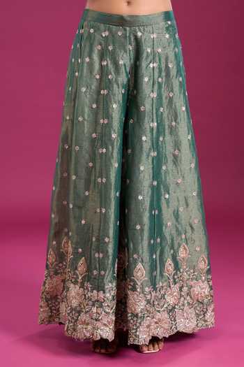 Buy_Aariyana Couture_Green Round Neck, Yes Yoke Embroidered Kurta Set _Online_at_Aza_Fashions