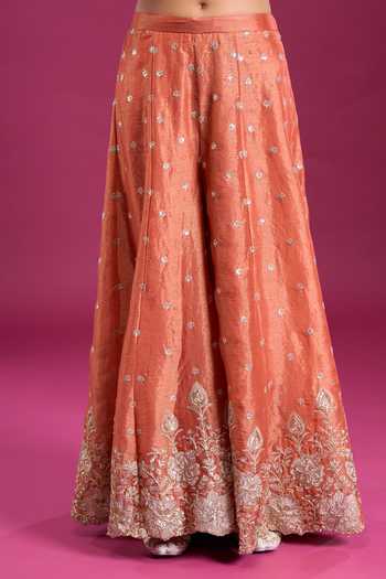 Buy_Aariyana Couture_Peach Round Neck, Yes Yoke Embroidered Kurta Set 
