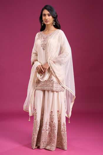 Buy Aariyana Couture Cream V-neck Thread Work Kurta Sharara Set Online at Aza Fashions Buy_Aariyana Couture_Cream V-neck Thread Work Kurta Sharara Set _Online_at_Aza_Fashions