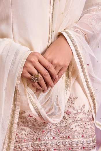 Buy Aariyana Couture Cream V-neck Thread Work Kurta Sharara Set Buy_Aariyana Couture_Cream V-neck Thread Work Kurta Sharara Set