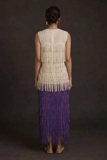Crimp Fringed Layered Sleeveless Top & Skirt Set 