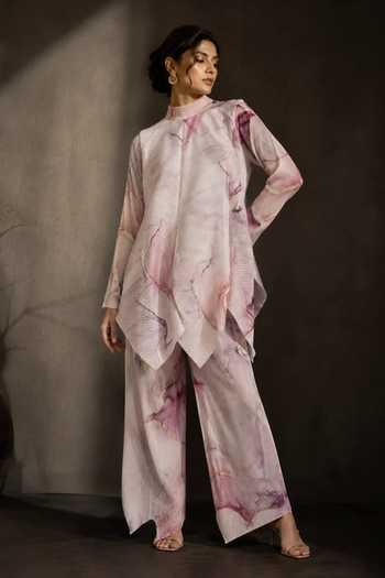 Crimp Pleated Printed Kurta & Pant Set 