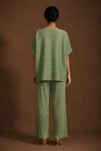 Crimp Pleated Polyester Top & Trouser Set 