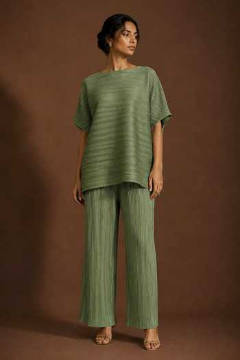 Crimp Pleated Polyester Top & Trouser Set 
