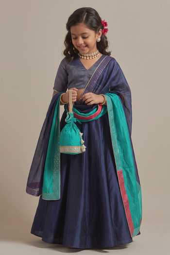 Vinusto Embroidered Panelled Lehenga Set For Kids