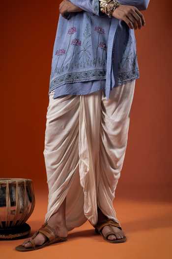 Sanchit Sharma Blue Linen Printed Angarkha Kurta Online at Aza Fashions Sanchit Sharma_Blue Linen Printed Angarkha Kurta _Online_at_Aza_Fashions