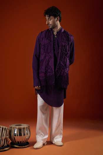 Sanchit Sharma Deep Purple Textured Kurta Set 