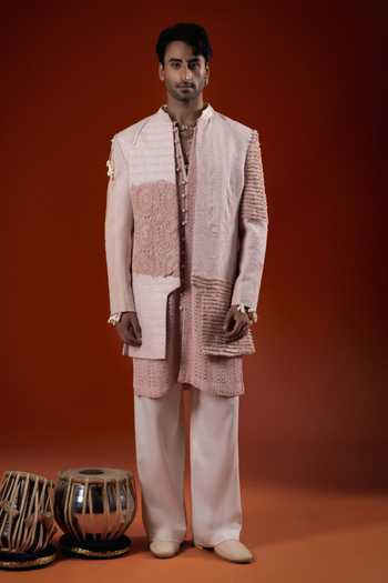 Sanchit Sharma Textured Layered Jacket & Kurta Set 