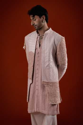 Sanchit Sharma Textured Layered Jacket & Kurta Set 