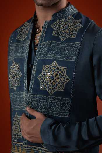 Buy Sanchit Sharma Blue Silk Embroidered Bundi With Kurta Set Online at Aza Fashions Buy_Sanchit Sharma_Blue Silk Embroidered Bundi With Kurta Set _Online_at_Aza_Fashions