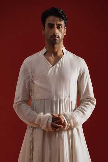 Sanchit Sharma Ivory Silk, Cotton Angrakha Anarkali Set Online at Aza Fashions Sanchit Sharma_Ivory Silk, Cotton Angrakha Anarkali Set _Online_at_Aza_Fashions
