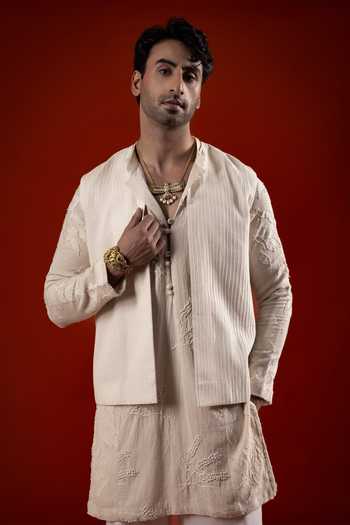 Sanchit Sharma Textured Kurta Set With Bundi 