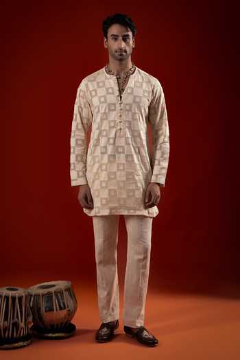 Sanchit Sharma Beige Geometric Kurta Set 