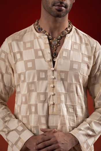 Buy Sanchit Sharma Beige Silk Geometric Kurta Set Online at Aza Fashions Buy_Sanchit Sharma_Beige Silk Geometric Kurta Set _Online_at_Aza_Fashions