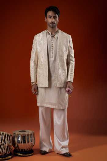Buy Sanchit Sharma Ivory Silk Embroidered Jacket And Kurta Set Online at Aza Fashions Buy_Sanchit Sharma_Ivory Silk Embroidered Jacket And Kurta Set _Online_at_Aza_Fashions