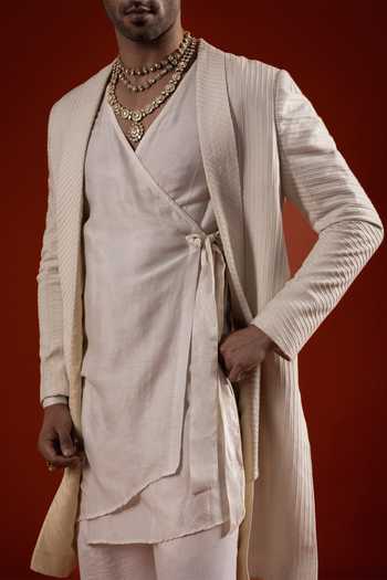 Shop Sanchit Sharma Ivory Cotton Embroidered Longline Jacket And Kurta Set Online at Aza Fashions Shop_Sanchit Sharma_Ivory Cotton Embroidered Longline Jacket And Kurta Set _Online_at_Aza_Fashions