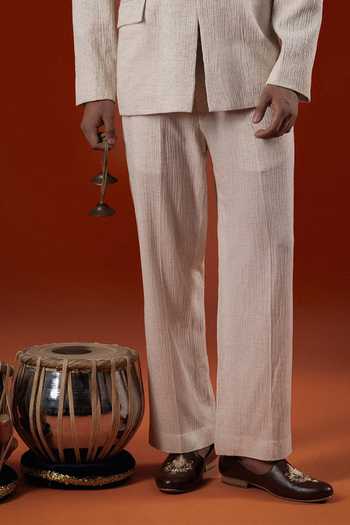 Sanchit Sharma Ivory Silk Textured Bandhgala Set Online at Aza Fashions Sanchit Sharma_Ivory Silk Textured Bandhgala Set _Online_at_Aza_Fashions
