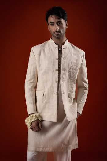 Sanchit Sharma Textured Pattern Jacket & Kurta Set 