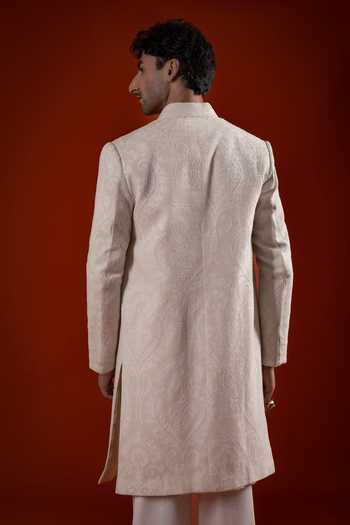 Sanchit Sharma Ivory Jacquard Woven Kurta & Jacket Set 