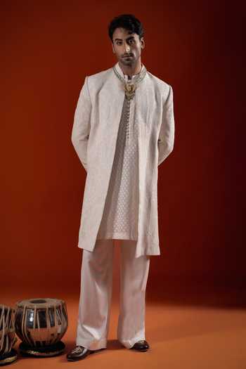 Sanchit Sharma Ivory Jacquard Woven Kurta & Jacket Set 