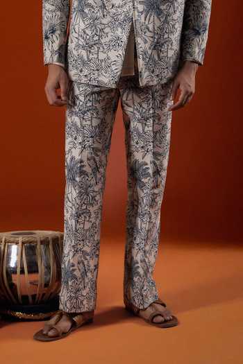 Sanchit Sharma Blue Cotton Botanical Print Blazer Set Online at Aza Fashions Sanchit Sharma_Blue Cotton Botanical Print Blazer Set _Online_at_Aza_Fashions