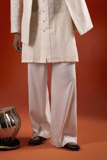Sanchit Sharma Ivory Silk, Cotton Textured Pattern Kurta Set With Jacket Online at Aza Fashions Sanchit Sharma_Ivory Silk, Cotton Textured Pattern Kurta Set With Jacket _Online_at_Aza_Fashions