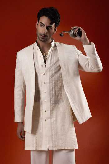 Sanchit Sharma Textured Pattern Kurta Set With Jacket 
