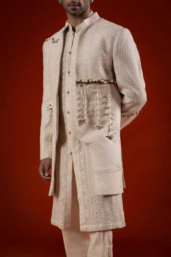 Sanchit Sharma Textured Jacket & Kurta Set 