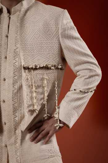 Sanchit Sharma Ivory Silk, Cotton Textured Jacket And Kurta Set Online at Aza Fashions Sanchit Sharma_Ivory Silk, Cotton Textured Jacket And Kurta Set _Online_at_Aza_Fashions