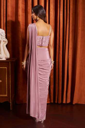 Samyukta Singhania Pre-Draped Saree With Mirror Work Blouse 
