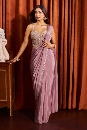 Samyukta Singhania Pre-Draped Saree With Mirror Work Blouse 
