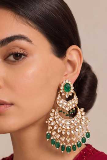 Mnsh Green Polki Embellished Chandbali Earrings Online at Aza Fashions Mnsh_Green Polki Embellished Chandbali Earrings _Online_at_Aza_Fashions