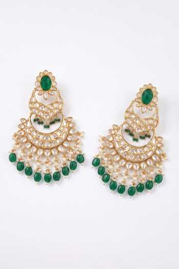Buy Mnsh Green Polki Embellished Chandbali Earrings Online at Aza Fashions Buy_Mnsh_Green Polki Embellished Chandbali Earrings _Online_at_Aza_Fashions
