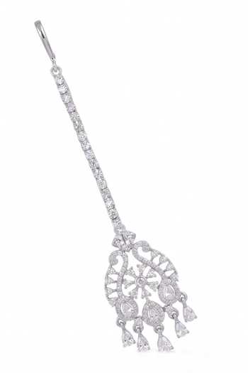 Mnsh Silver Plated Dewdrop Embellished Maangtikka Online at Aza Fashions Mnsh_Silver Plated Dewdrop Embellished Maangtikka _Online_at_Aza_Fashions