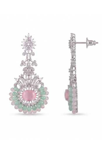 Mnsh Silver Plated Royal Bloom Pink And Mint Green Earrings Online at Aza Fashions Mnsh_Silver Plated Royal Bloom Pink And Mint Green Earrings _Online_at_Aza_Fashions