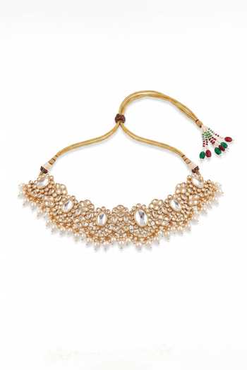Mnsh_Gold Plated Noor Mahal Polki Choker Set _Online_at_Aza_Fashions