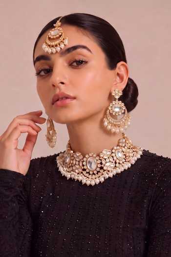 Mnsh_Gold Plated Noor Mahal Polki Choker Set _at_Aza_Fashions