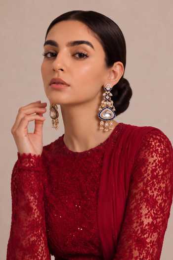 Shop Mnsh Gold Plated Noor Sapphire Polki Drop Earrings Online at Aza Fashions Shop_Mnsh_Gold Plated Noor Sapphire Polki Drop Earrings _Online_at_Aza_Fashions