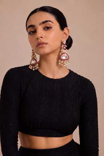Mnsh Gold Plated Noor Ruby Pink Polki Drop Earrings Online at Aza Fashions Mnsh_Gold Plated Noor Ruby Pink Polki Drop Earrings _Online_at_Aza_Fashions