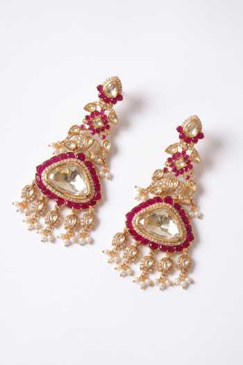 Shop Mnsh Gold Plated Noor Ruby Pink Polki Drop Earrings Online at Aza Fashions Shop_Mnsh_Gold Plated Noor Ruby Pink Polki Drop Earrings _Online_at_Aza_Fashions