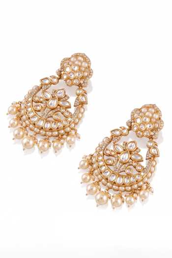 Mnsh White Royal Pearl Embellished Chandbali Earrings Online at Aza Fashions Mnsh_White Royal Pearl Embellished Chandbali Earrings _Online_at_Aza_Fashions