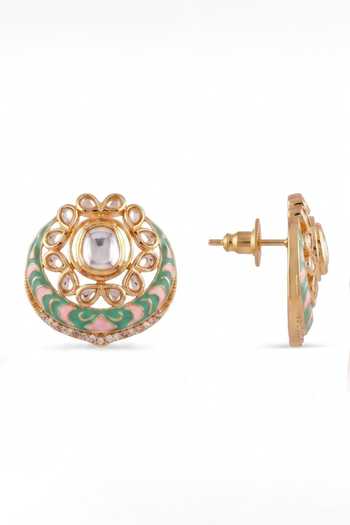 Mnsh Gold Plated Crescent Shaped Stud Earrings Online at Aza Fashions Mnsh_Gold Plated Crescent Shaped Stud Earrings _Online_at_Aza_Fashions