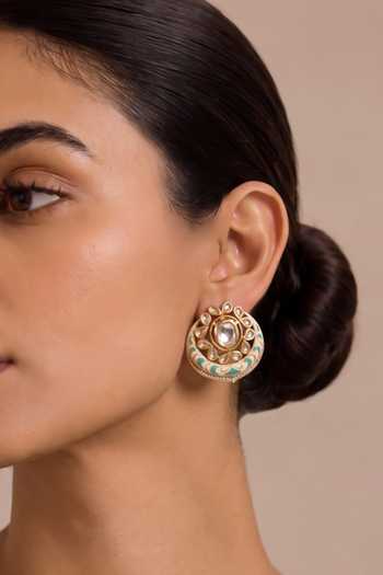 Mnsh Gold Plated Crescent Shaped Stud Earrings Online at Aza Fashions Mnsh_Gold Plated Crescent Shaped Stud Earrings _Online_at_Aza_Fashions